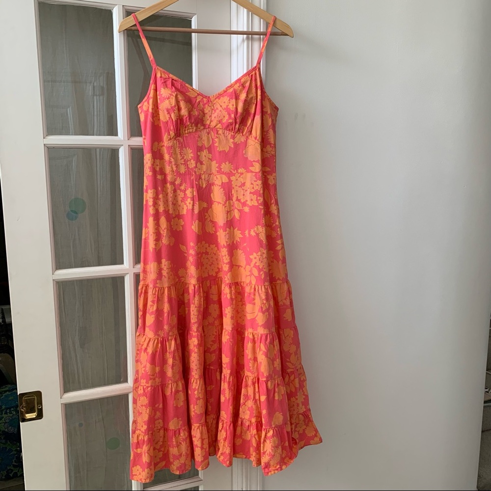 NWT Fresh Produce Tiered Cotton Tropical Print Adjustable Strap Maxi •Size 2